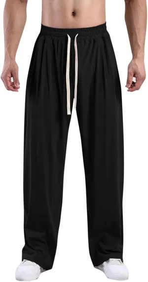 Mens Casual Stretch Pants Jogger Fashion Pants Comfort Wide Leg Pants Active Elastic Waist Pants Loose Basic Pants