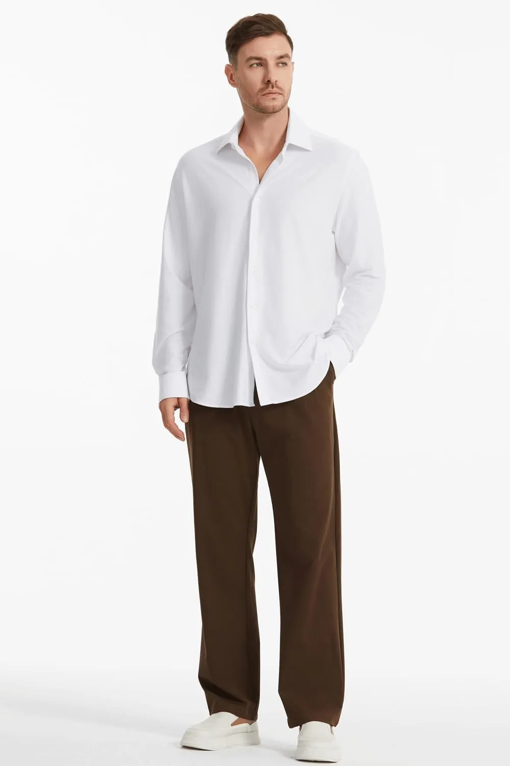 Men's Dress Knitted Shirts Stretch Wrinkle Free Button Down Shirts Long Sleeve Business Casual Shirts Mens