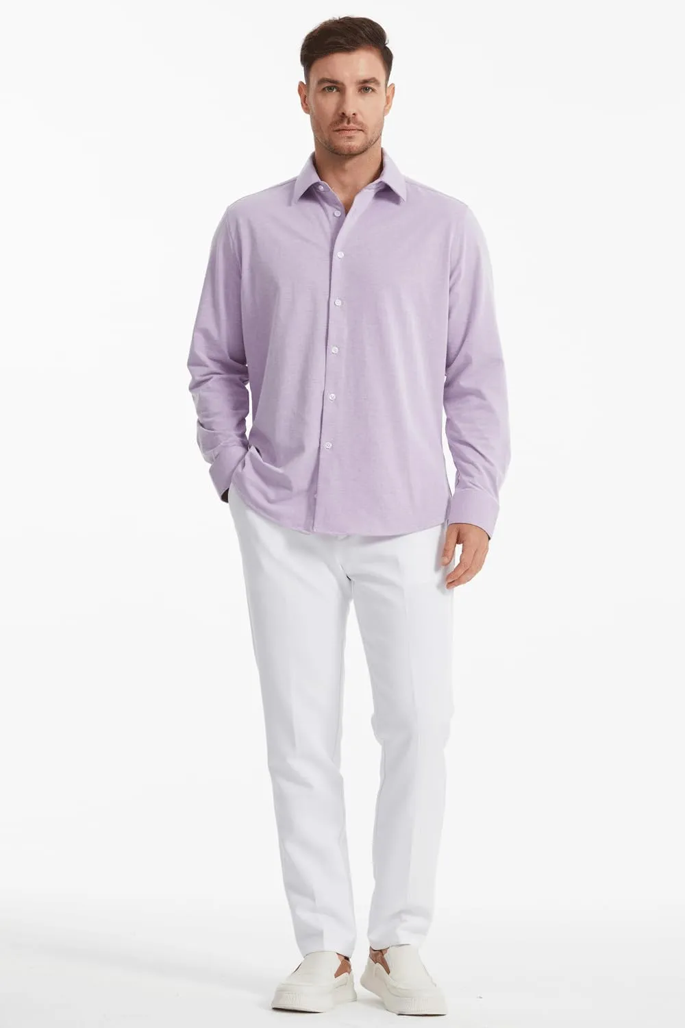 Men's Dress Knitted Shirts Stretch Wrinkle Free Button Down Shirts Long Sleeve Business Casual Shirts Mens