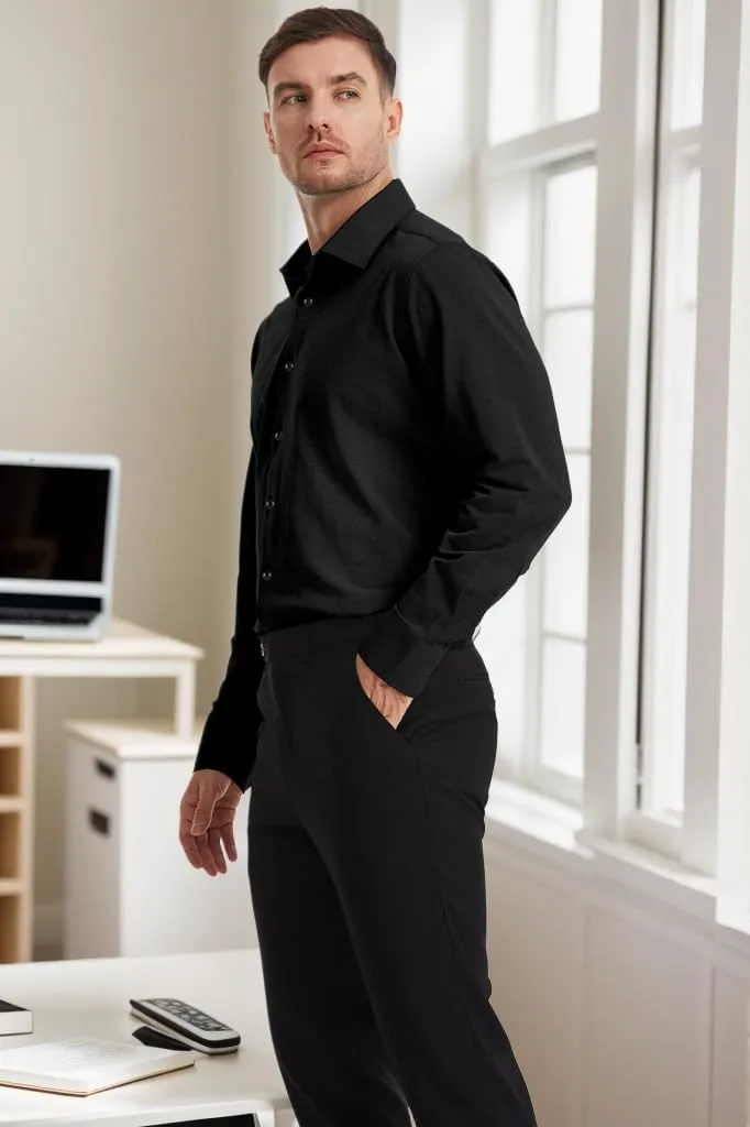 Men's Dress Knitted Shirts Stretch Wrinkle Free Button Down Shirts Long Sleeve Business Casual Shirts Mens