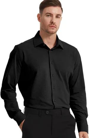 Men's Dress Knitted Shirts Stretch Wrinkle Free Button Down Shirts Long Sleeve Business Casual Shirts Mens