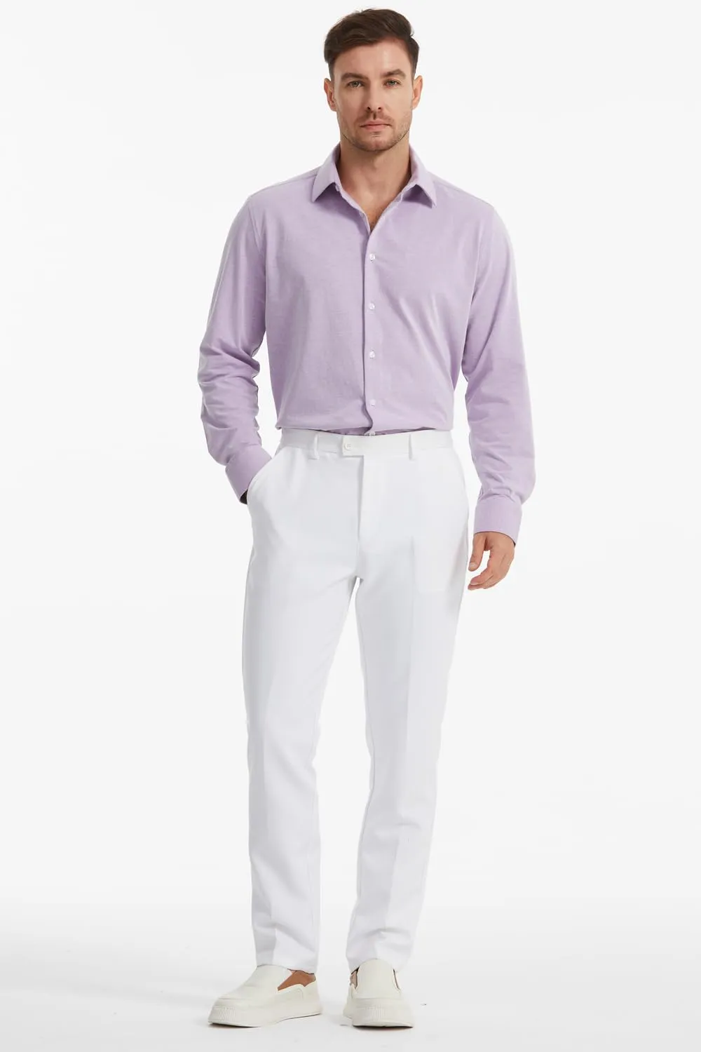 Men's Dress Knitted Shirts Stretch Wrinkle Free Button Down Shirts Long Sleeve Business Casual Shirts Mens