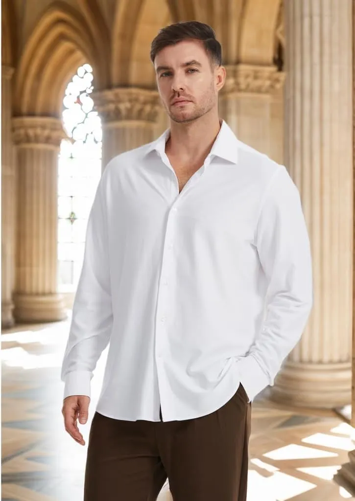 Men's Dress Knitted Shirts Stretch Wrinkle Free Button Down Shirts Long Sleeve Business Casual Shirts Mens