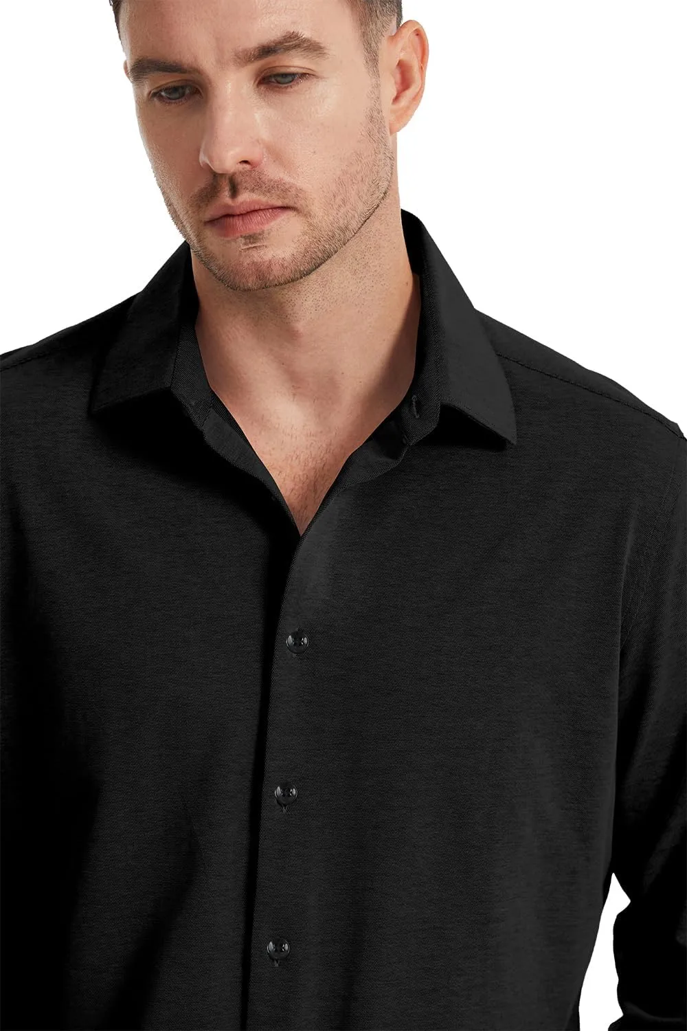 Men's Dress Knitted Shirts Stretch Wrinkle Free Button Down Shirts Long Sleeve Business Casual Shirts Mens