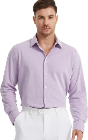 Men's Dress Knitted Shirts Stretch Wrinkle Free Button Down Shirts Long Sleeve Business Casual Shirts Mens
