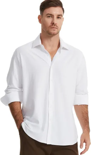 Men's Dress Knitted Shirts Stretch Wrinkle Free Button Down Shirts Long Sleeve Business Casual Shirts Mens