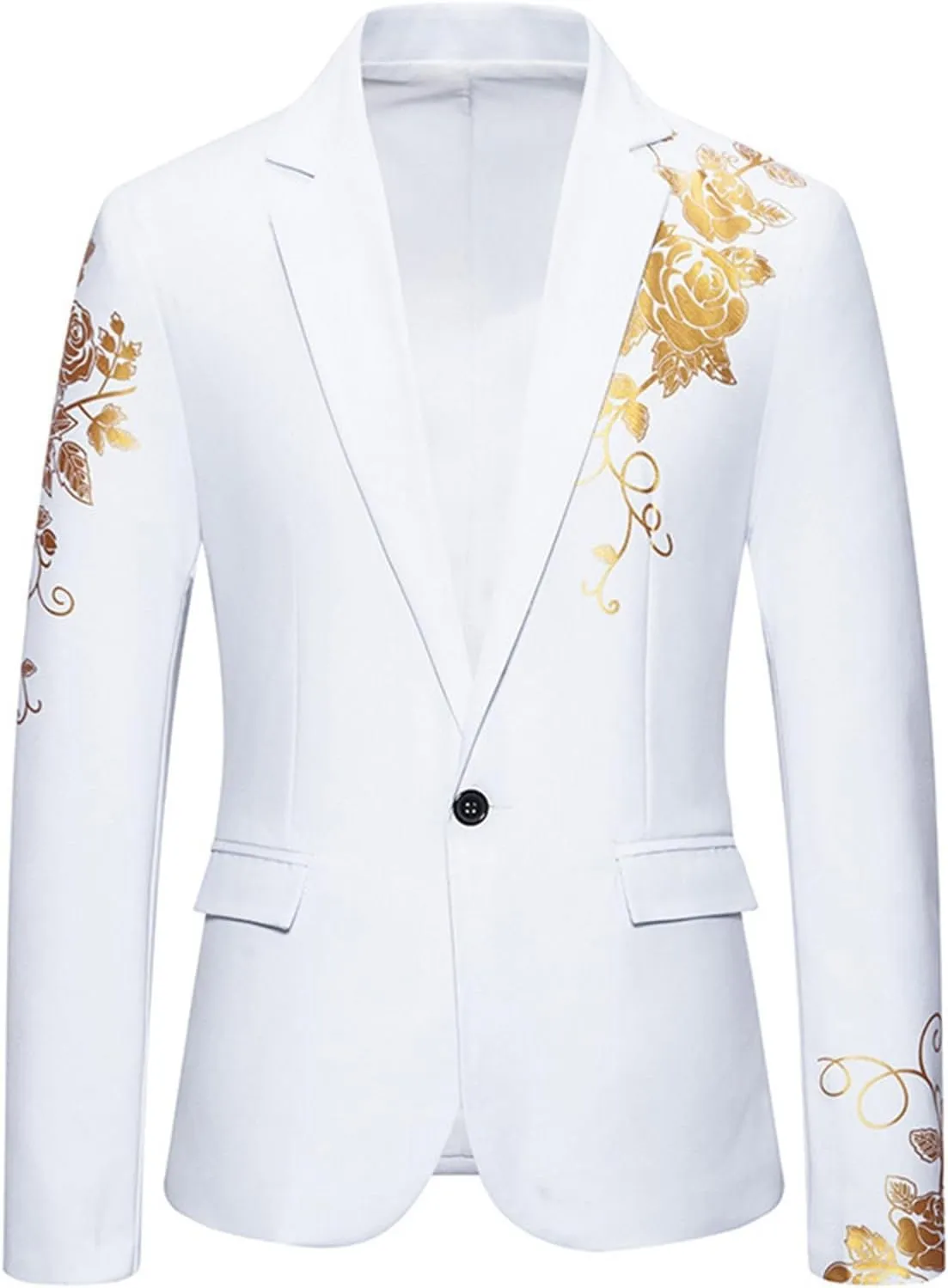 Mens Floral Blazer Jacket Paisley Shawl Lapel Golden Rose Pattern Suit Dinner Party Prom Wedding Tuxedo Sport Coats
