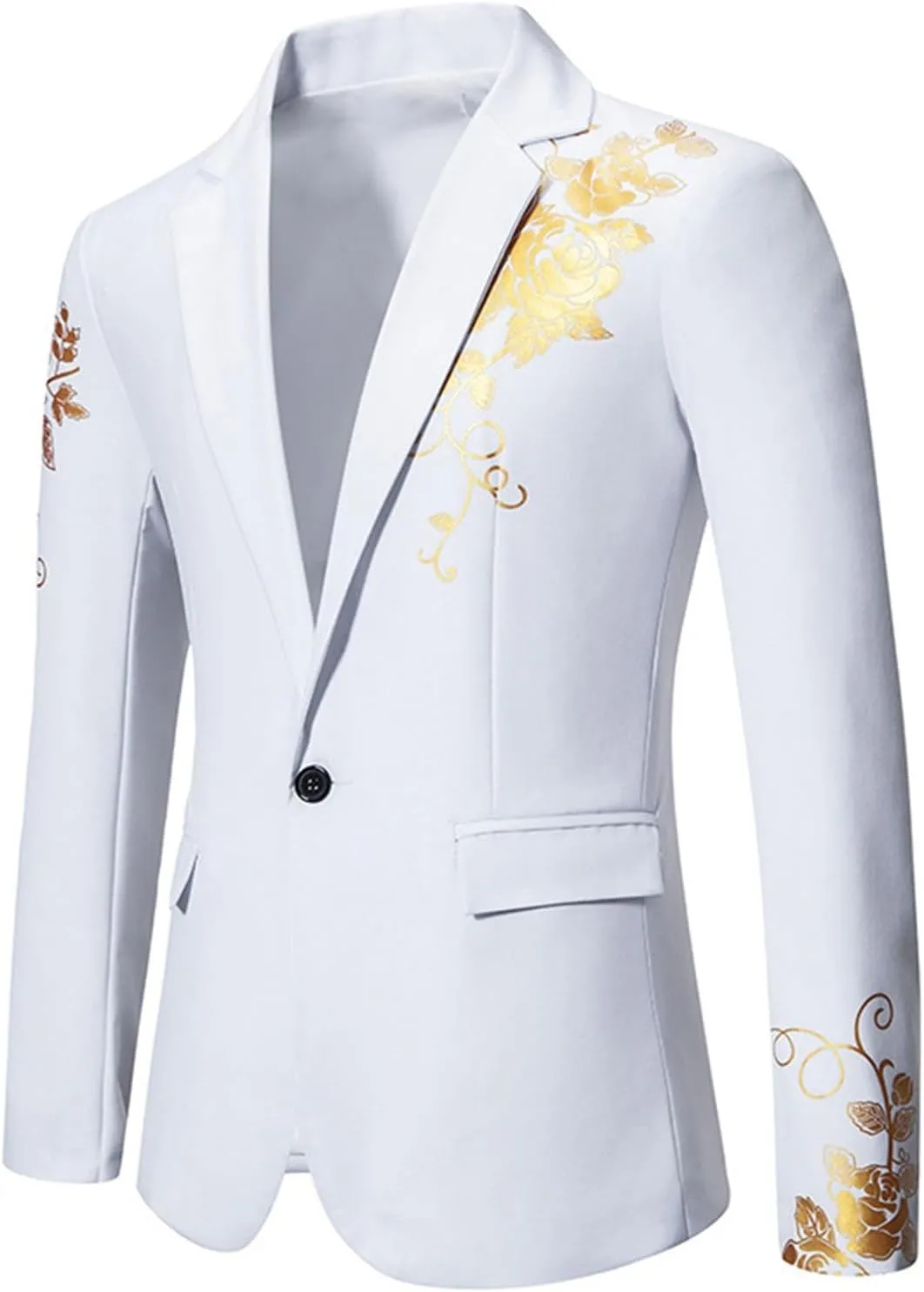 Mens Floral Blazer Jacket Paisley Shawl Lapel Golden Rose Pattern Suit Dinner Party Prom Wedding Tuxedo Sport Coats