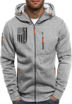 Mens Graphic Hoodies Zip Up USA Flag Hooded Sweatshirts Casual Trendy Patriotic Spring Shirt Long Sleeve Fashion Tops