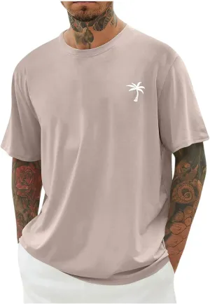 Mens Graphic T-Shirts Plus Size Summer Palm Tree Printed Tshirt Short Sleeve Casual Loose Fit Crew Neck Tee Tops