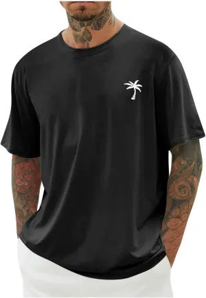 Mens Graphic T-Shirts Plus Size Summer Palm Tree Printed Tshirt Short Sleeve Casual Loose Fit Crew Neck Tee Tops