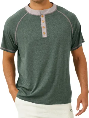 Mens Henley Shirts Short Sleeve Casual Classic Cotton T-Shirts Summer Lightweight Button Tee Shirts