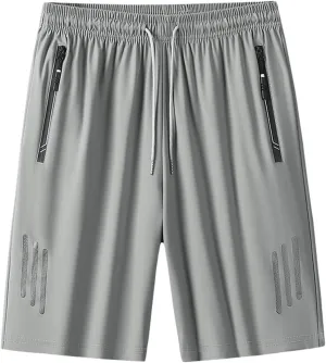 Men's Ice Silk Shorts Sport Lightweight Shorts Breathable Short Pants Pocket with Zip Sports Trousers Active Men Shorts
