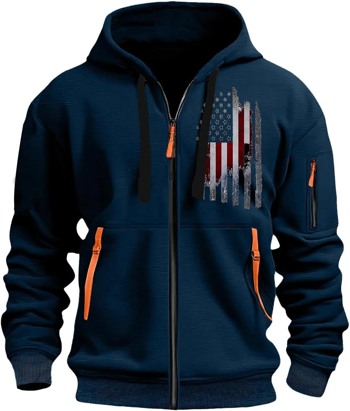Mens Lightweight Hoodie American Flag Graphic Sweatshirts Full Zip Gym Workout Shirt Long Sleeve Patriotic Tops