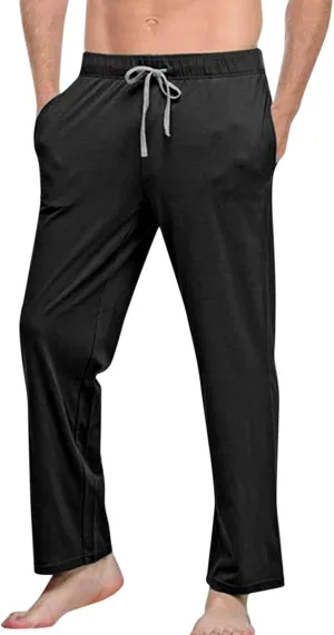 Men's Lightweight Sweatpants Solid Cotton Open Bottom Sweat Pants Elastic Waisted Drawstring Casual Gym Work Trousers