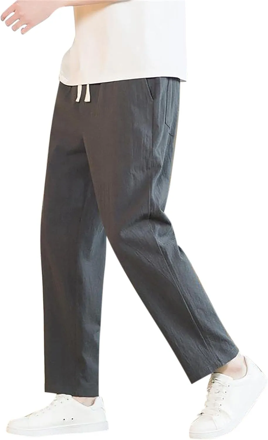 Men's Linen Pants 2025 Casual Summer Beach Dress Pants Drawstring Straight Lightweight Soft High Waisted Trousers