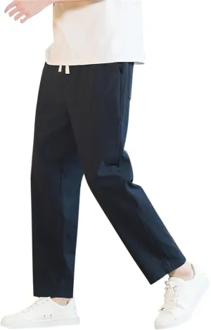 Men's Linen Pants 2025 Casual Summer Beach Dress Pants Drawstring Straight Lightweight Soft High Waisted Trousers