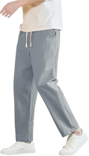 Men's Linen Pants 2025 Casual Summer Beach Dress Pants Drawstring Straight Lightweight Soft High Waisted Trousers