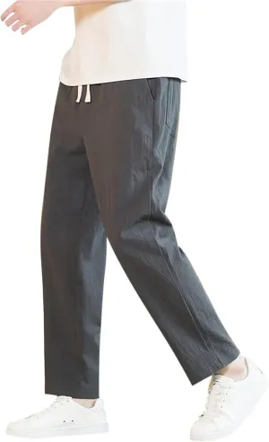 Men's Linen Pants 2025 Casual Summer Beach Dress Pants Drawstring Straight Lightweight Soft High Waisted Trousers
