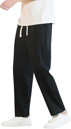 Men's Linen Pants 2025 Casual Summer Beach Dress Pants Drawstring Straight Lightweight Soft High Waisted Trousers