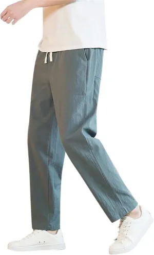 Men's Linen Pants 2025 Casual Summer Beach Dress Pants Drawstring Straight Lightweight Soft High Waisted Trousers
