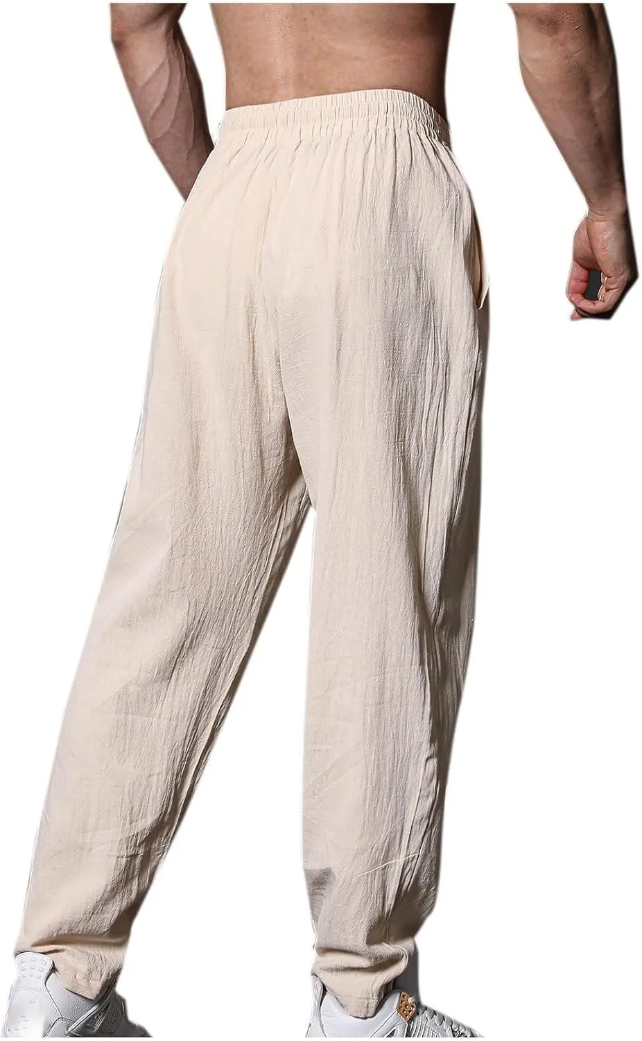 Men's Linen Pants Solid Color Elastic Waist Pants Relaxed Drawstring Pants Active Chinos Pants Comfy Joggers Pants