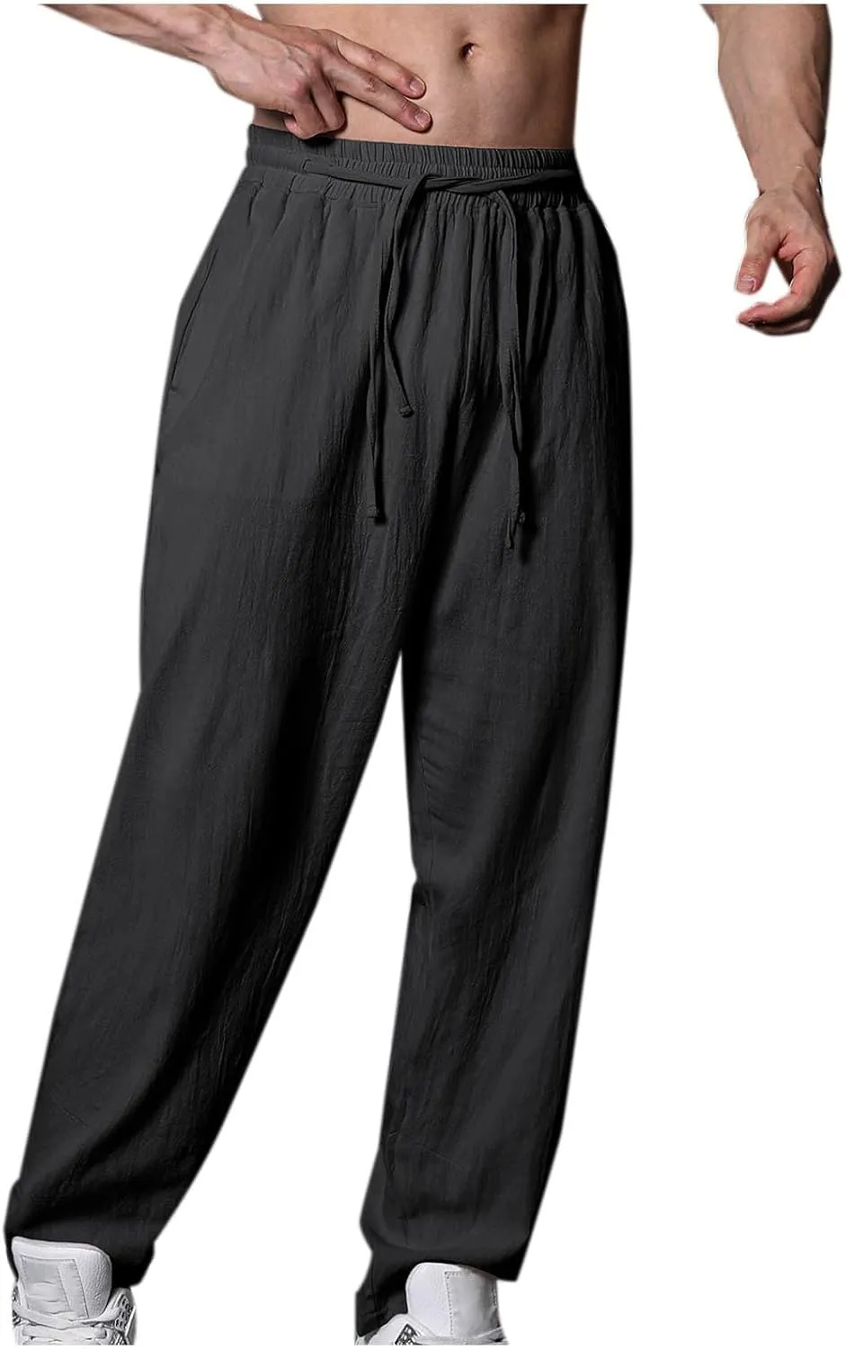 Men's Linen Pants Solid Color Elastic Waist Pants Relaxed Drawstring Pants Active Chinos Pants Comfy Joggers Pants