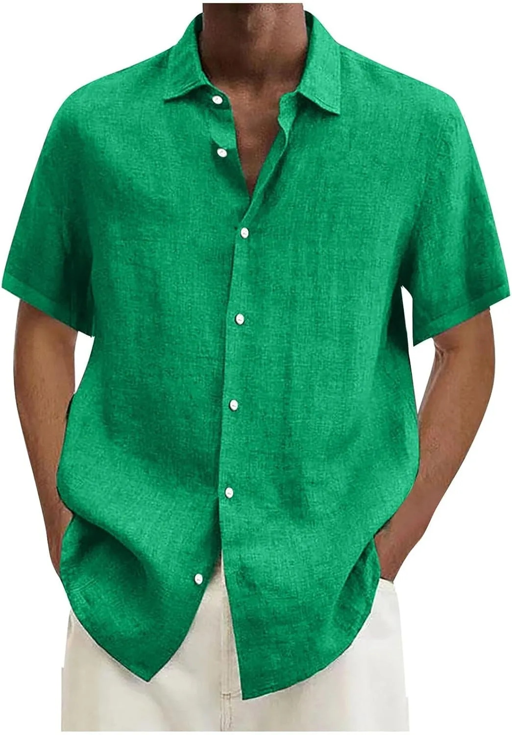 Mens Linen Shirts Casual Short Sleeve Summer Beach Shirts Loose Fit Cotton Linen Shirts Resort Clothings