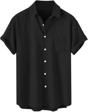 Mens Linen Shirts Mens Short Sleeve Button Down Shirts Summer Collared Beach T-Shirts Vacation Tops