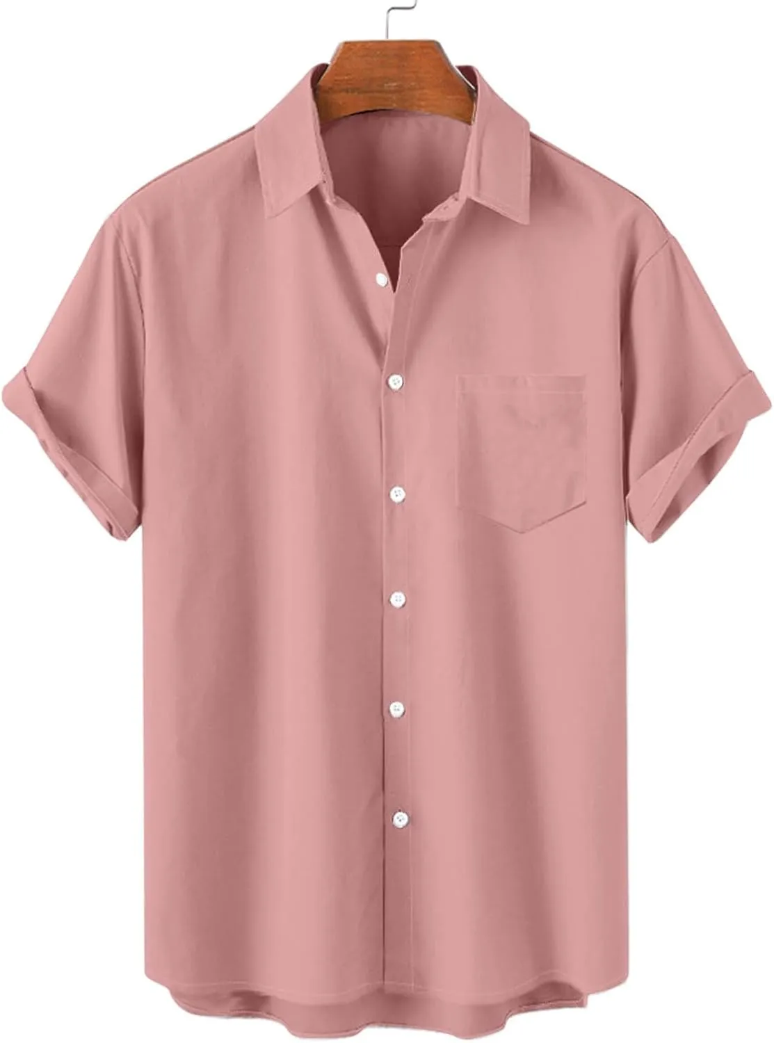 Mens Linen Shirts Mens Short Sleeve Button Down Shirts Summer Collared Beach T-Shirts Vacation Tops