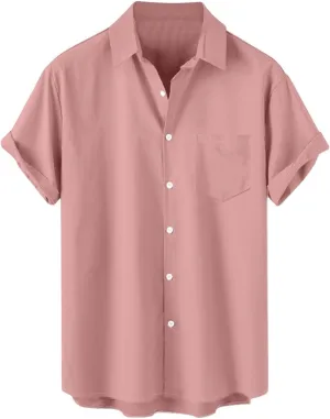 Mens Linen Shirts Mens Short Sleeve Button Down Shirts Summer Collared Beach T-Shirts Vacation Tops