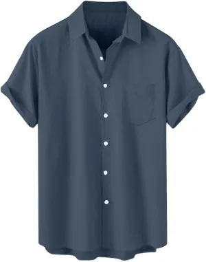 Mens Linen Shirts Mens Short Sleeve Button Down Shirts Summer Collared Beach T-Shirts Vacation Tops