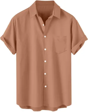 Mens Linen Shirts Mens Short Sleeve Button Down Shirts Summer Collared Beach T-Shirts Vacation Tops