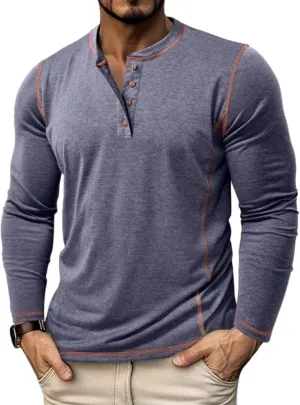 Mens Long Sleeve Tee Shirts Casual Basic Henley Shirts Lightweight Cotton Soft T-Shirts