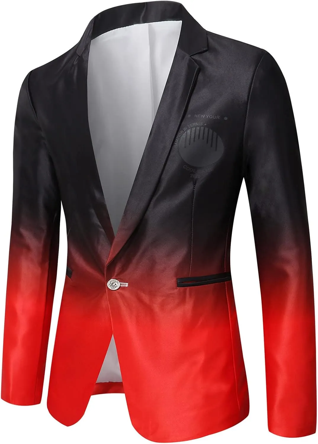 Men's Premium Blazer Suit Jacket One Button Slim Fit Dress Coats Gradient Print Tuxedo for Wedding Party Dinner Prom Red