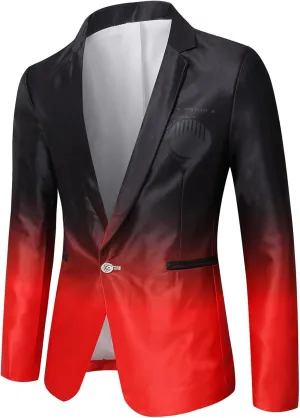 Men's Premium Blazer Suit Jacket One Button Slim Fit Dress Coats Gradient Print Tuxedo for Wedding Party Dinner Prom Red