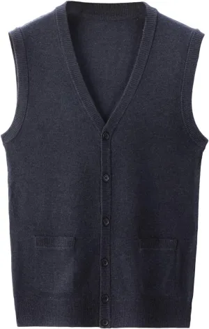 Men's Sleeveless Sweater Vest Button Down Knitted Lightweight Comfort V-Neck Cotton Solid Color Vest Pullover