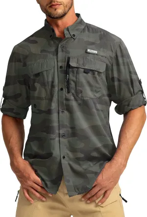 Men's Sun Protection Fishing Shirts Long Sleeve Travel Work Shirts for Men UPF50  Button Down Shirts with Zipper Pockets