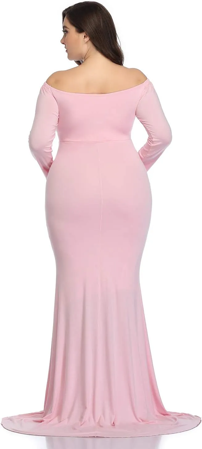 Mommy Jennie Long Sleeve Maternity Dress for Photoshoot Stretchy Pregnancy Fitted Gowns for Baby Shower