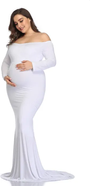 Mommy Jennie Long Sleeve Maternity Dress for Photoshoot Stretchy Pregnancy Fitted Gowns for Baby Shower