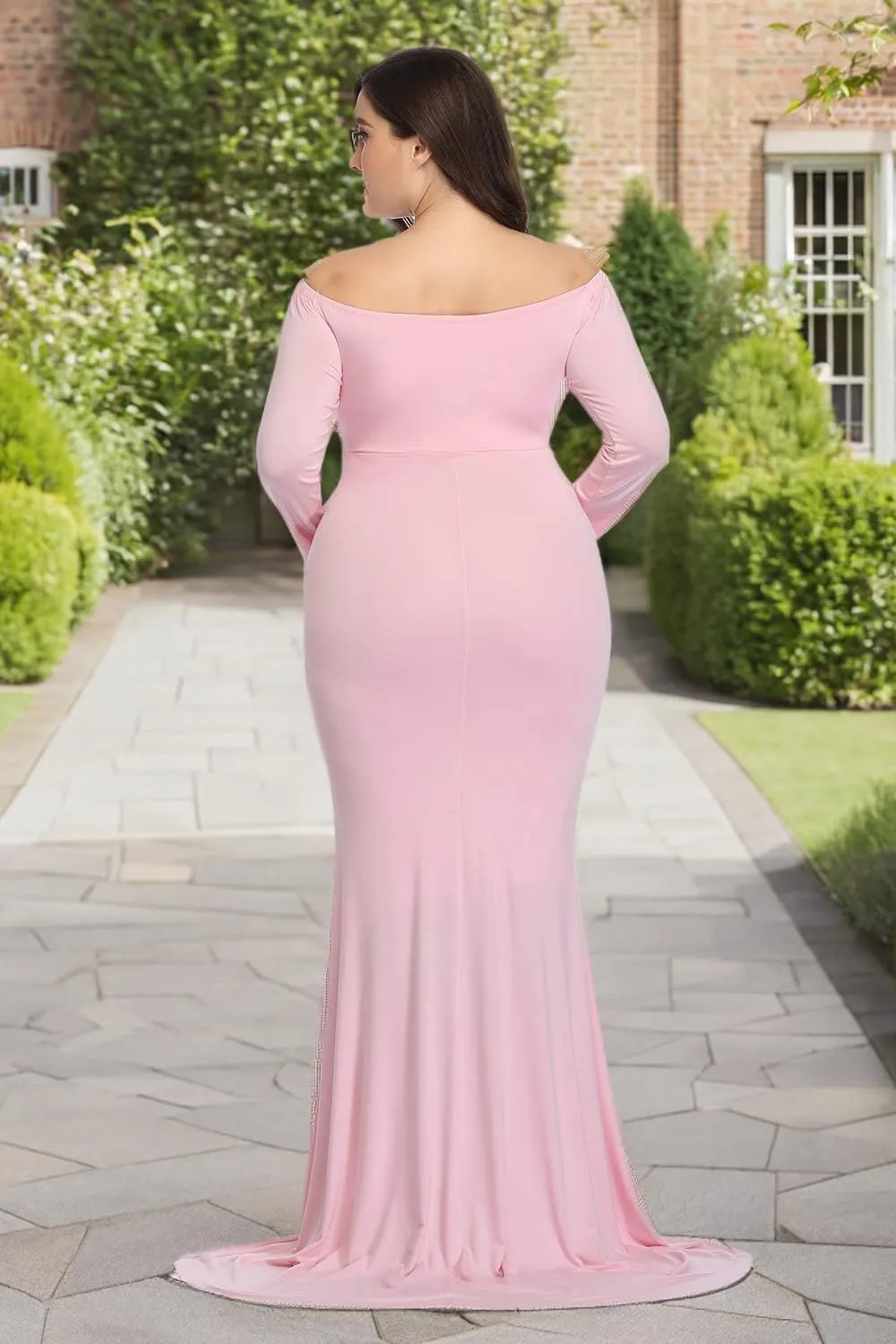 Mommy Jennie Long Sleeve Maternity Dress for Photoshoot Stretchy Pregnancy Fitted Gowns for Baby Shower