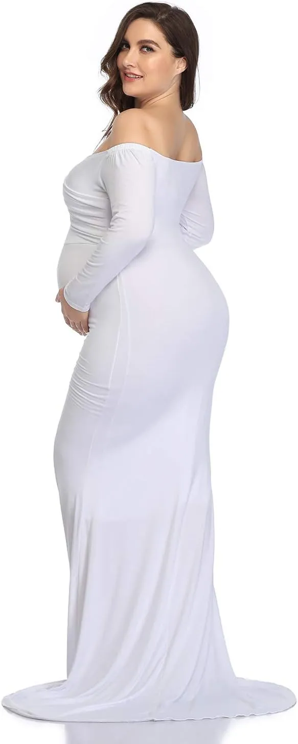 Mommy Jennie Long Sleeve Maternity Dress for Photoshoot Stretchy Pregnancy Fitted Gowns for Baby Shower
