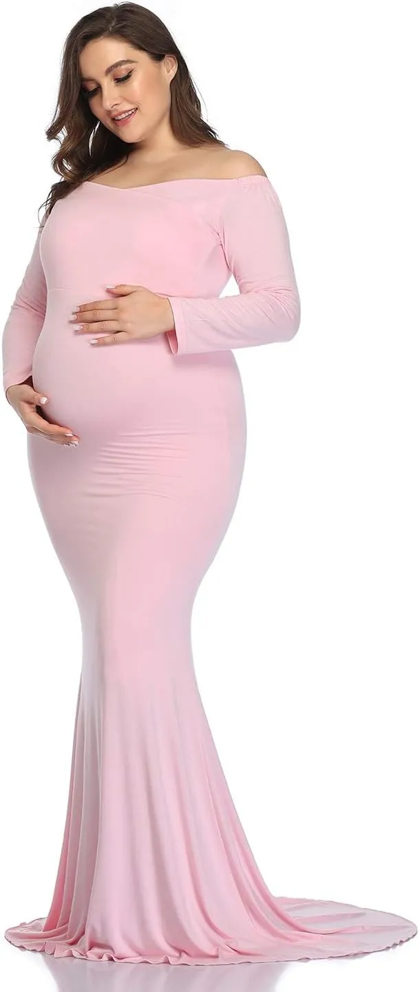 Mommy Jennie Long Sleeve Maternity Dress for Photoshoot Stretchy Pregnancy Fitted Gowns for Baby Shower