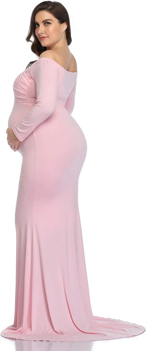 Mommy Jennie Long Sleeve Maternity Dress for Photoshoot Stretchy Pregnancy Fitted Gowns for Baby Shower