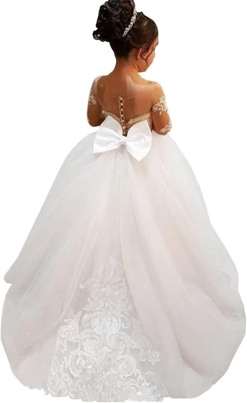 MuchXi Lovely Lace Flower Girls Dresses Kids First Communion Dress Princess Wedding Pageant Ball Gown