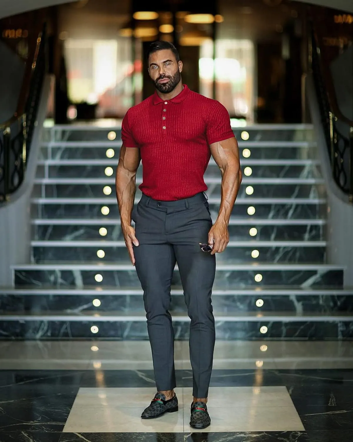 Muscle Polo Shirts for Men Short Sleeve Slim Fit Golf Shirts for Men Casual Dry Fit T Shirts Ribbed Knit Bowling Shirts