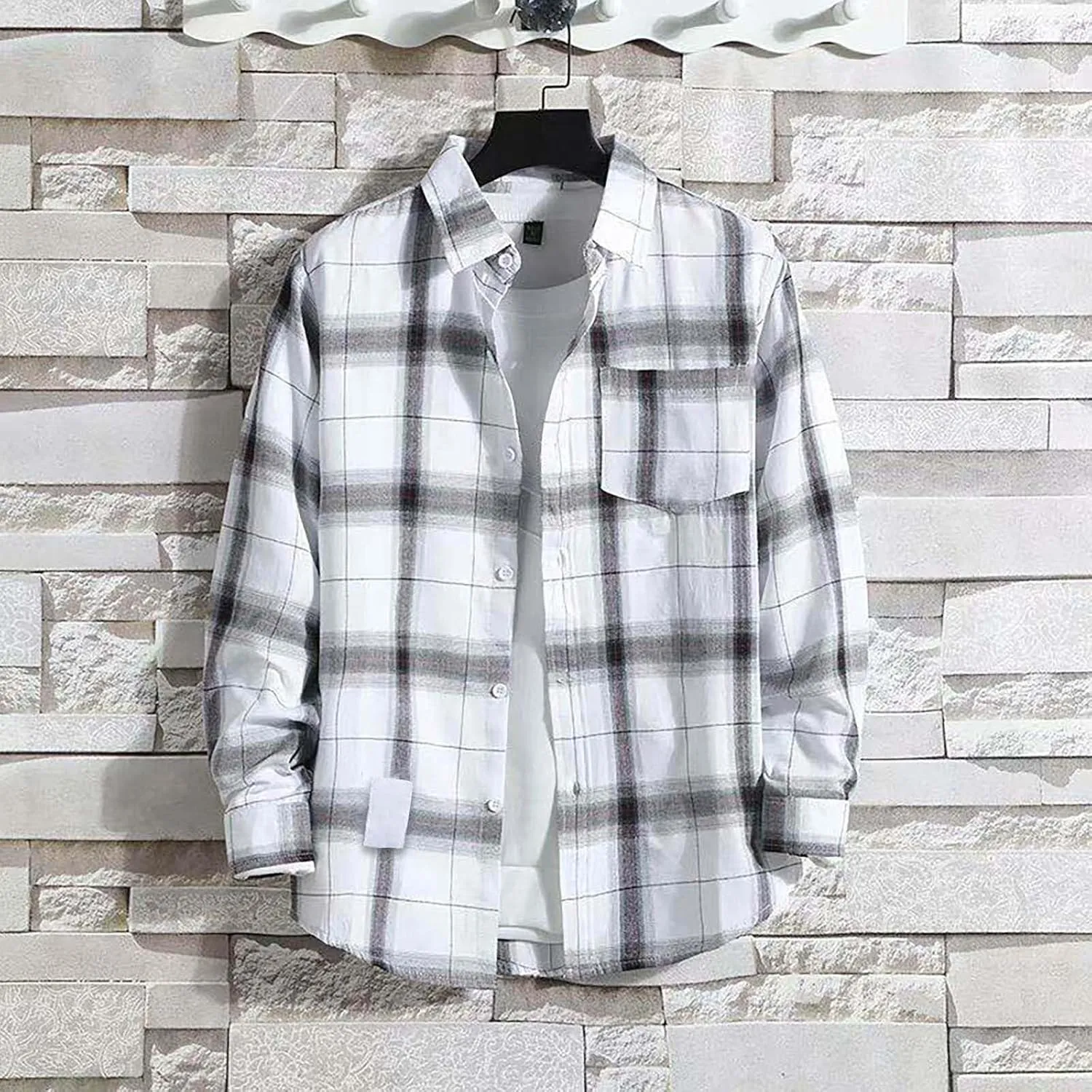 Muyise Mens Button Down Shirts Cotton Long Sleeve Paid Shirts Regular Fit Casual Lightweight Work Office Shirts with Pocket