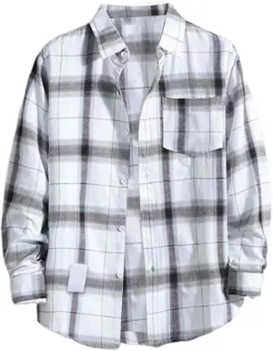 Muyise Mens Button Down Shirts Cotton Long Sleeve Paid Shirts Regular Fit Casual Lightweight Work Office Shirts with Pocket