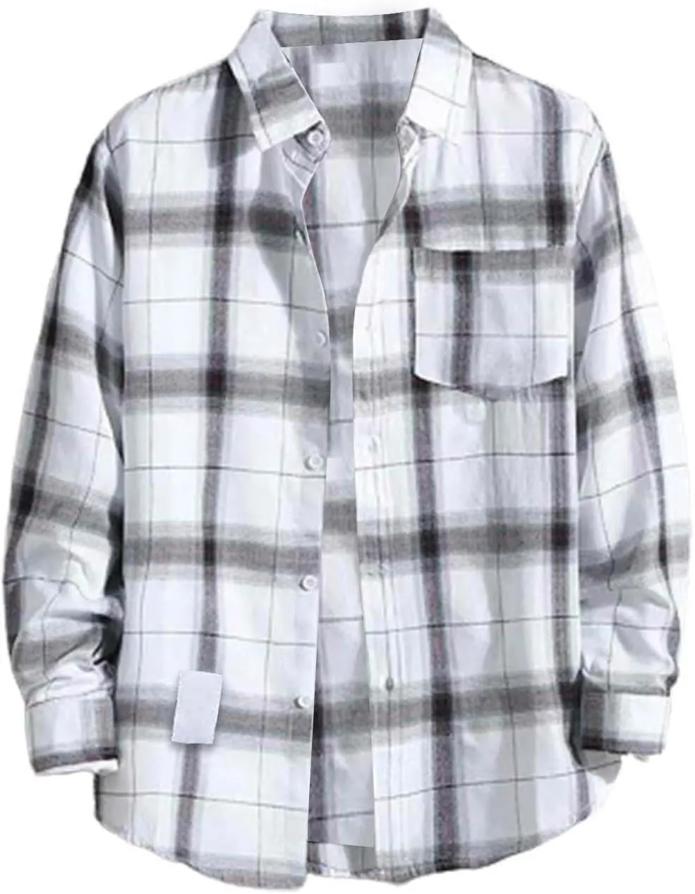 Muyise Mens Button Down Shirts Cotton Long Sleeve Paid Shirts Regular Fit Casual Lightweight Work Office Shirts with Pocket