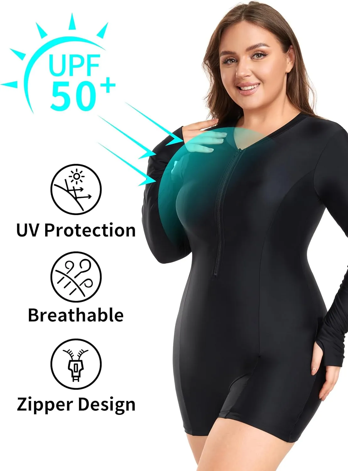 Ocean Blues Women's Long Sleeve One Piece Bathing Suit Athletic Boyleg One Piece Swimsuit UPF 50  Sun Protection Rash Guard